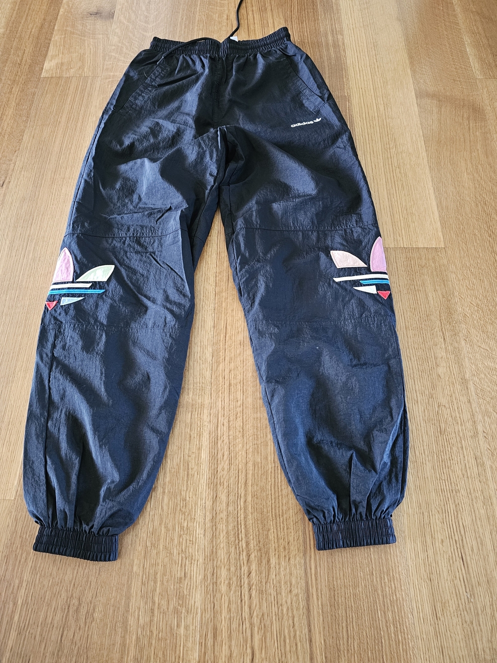 adidas Black Jogger Sweatpants with Pink & Teal Trefoil Accents